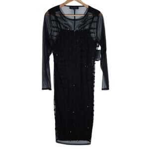 Eloquii 14 Plus Size Black Beaded Mesh Overlay Cocktail Dress Elegant Glam